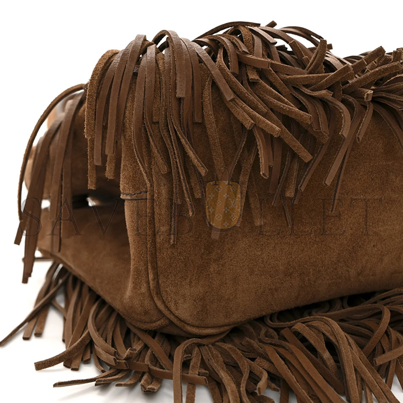 Pra*a SUEDE FRINGE GALLERIA MEDIUM DOUBLE ZIP TOTE COCOA BROWN (30*14*10.5cm)